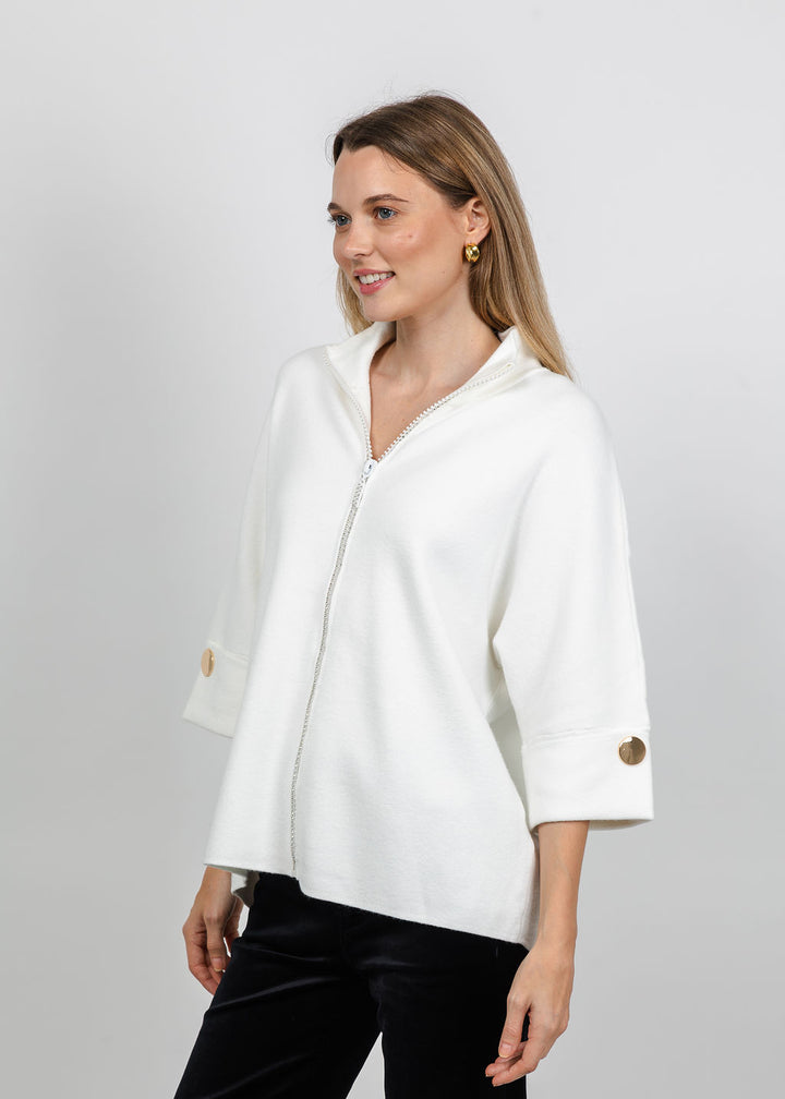 Metric Crystal Zip-Up Jacket in Ivory available at Barbara Katz