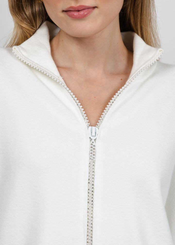 Metric Crystal Zip-Up Jacket in Ivory available at Barbara Katz