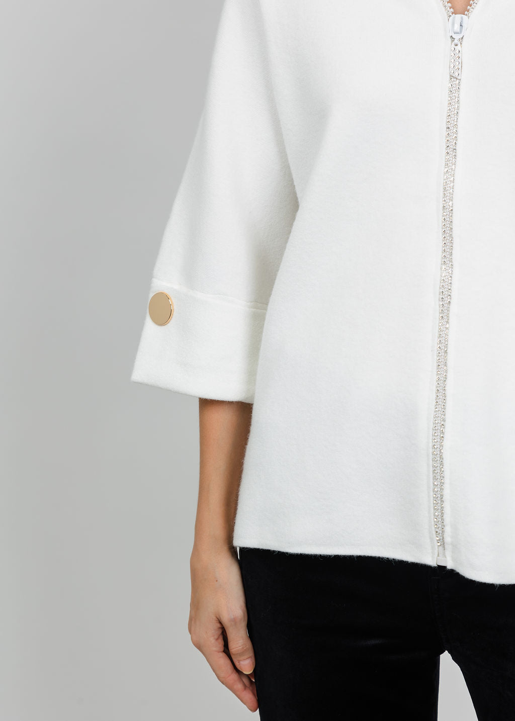 Metric Crystal Zip-Up Jacket in Ivory available at Barbara Katz