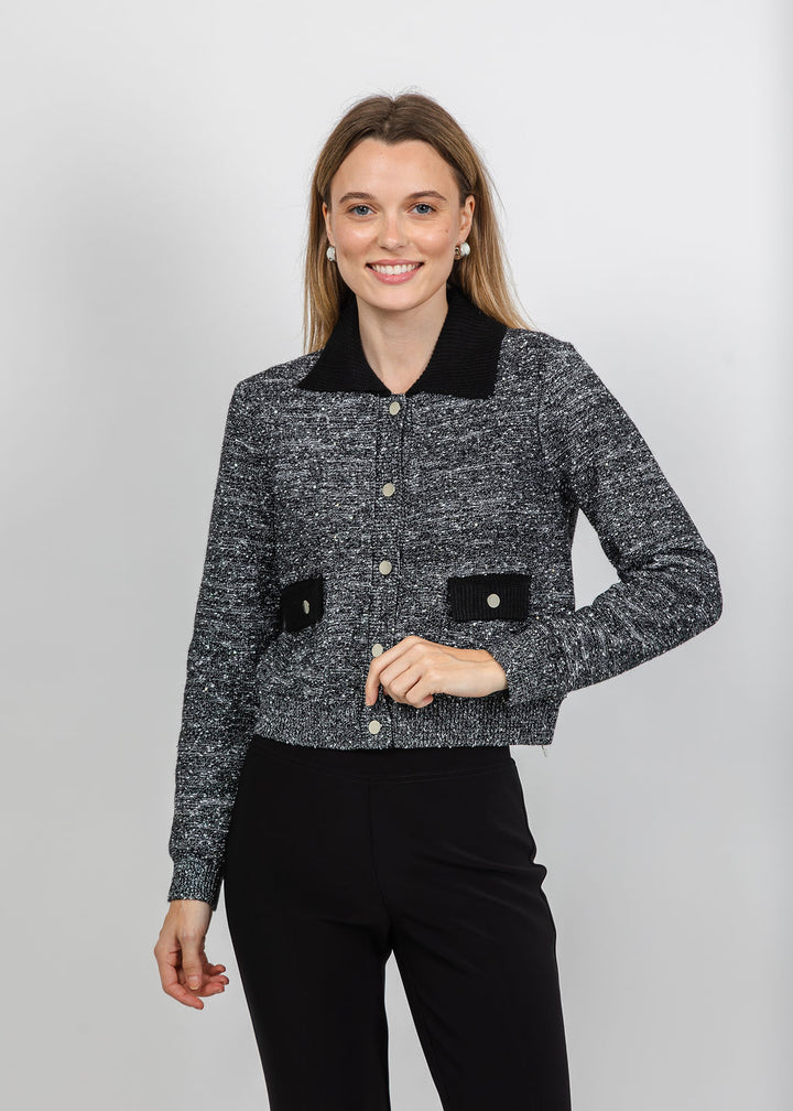 Metric Tweed Snap Jacket in Black/Silver available at Barbara Katz