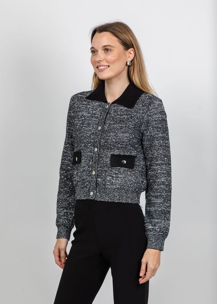 Metric Tweed Snap Jacket in Black/Silver available at Barbara Katz