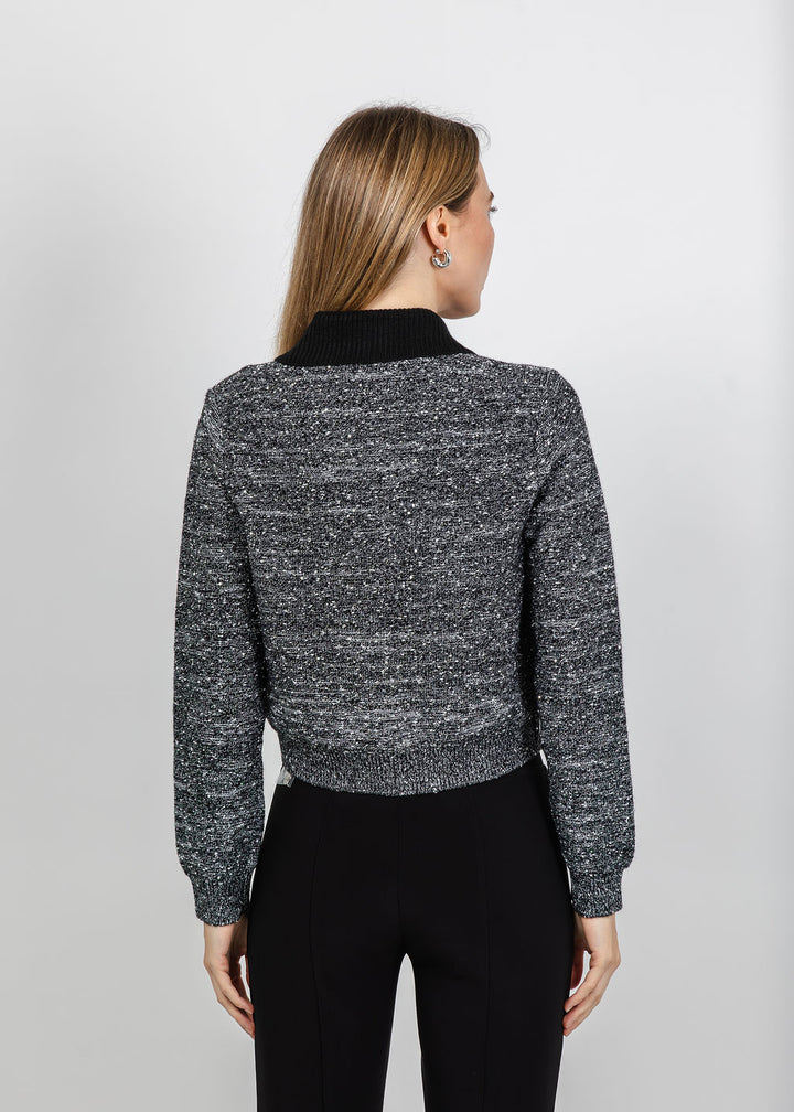 Metric Tweed Snap Jacket in Black/Silver available at Barbara Katz