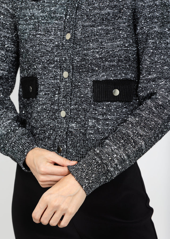 Metric Tweed Snap Jacket in Black/Silver available at Barbara Katz