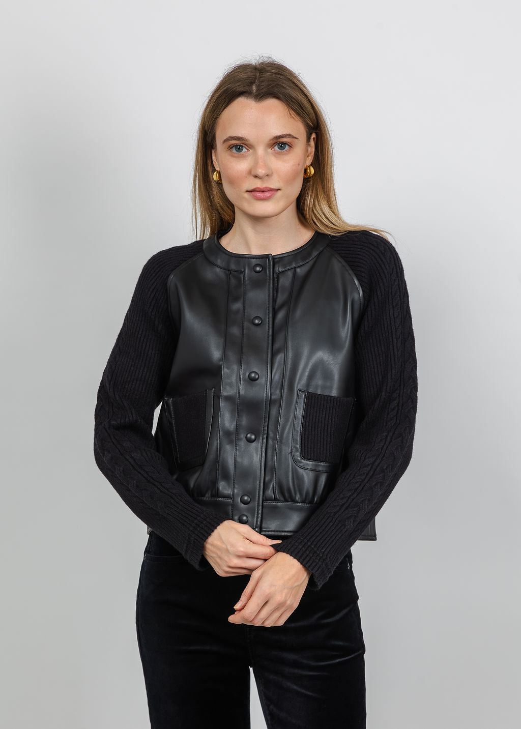 Metric Vegan Bomber Cable Jacket in Black available at Barbara Katz