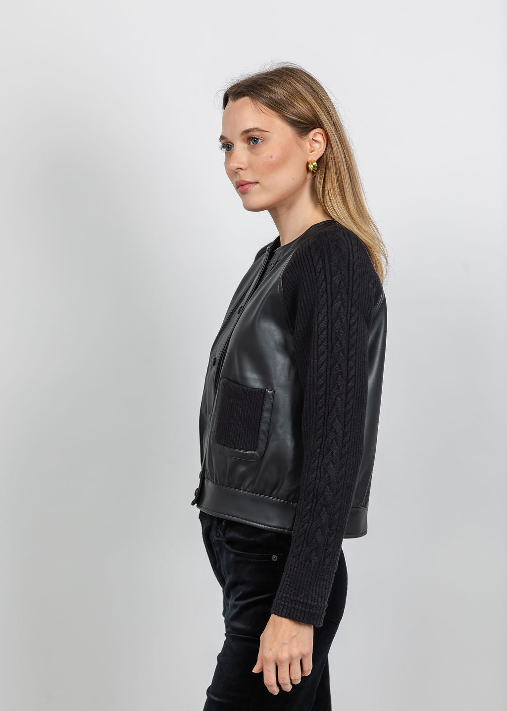 Metric Vegan Bomber Cable Jacket in Black available at Barbara Katz