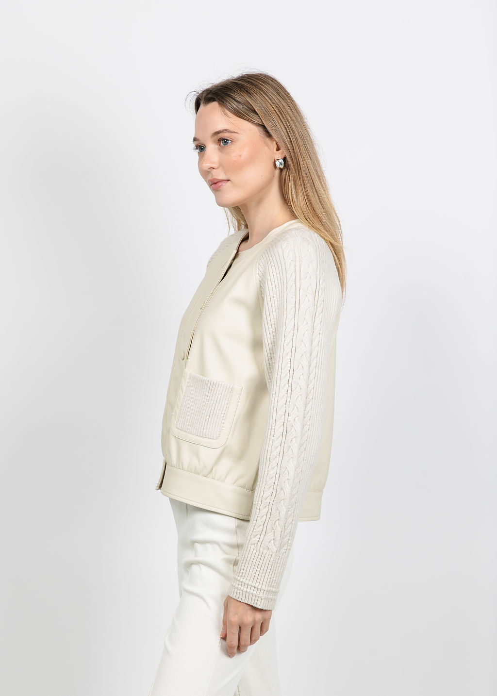 Metric Vegan Bomber Cable Jacket in Cream available at Barbara Katz