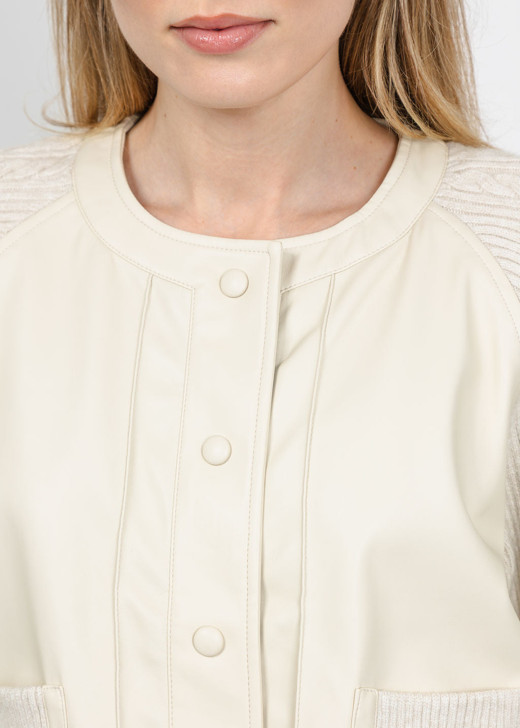 Metric Vegan Bomber Cable Jacket in Cream available at Barbara Katz