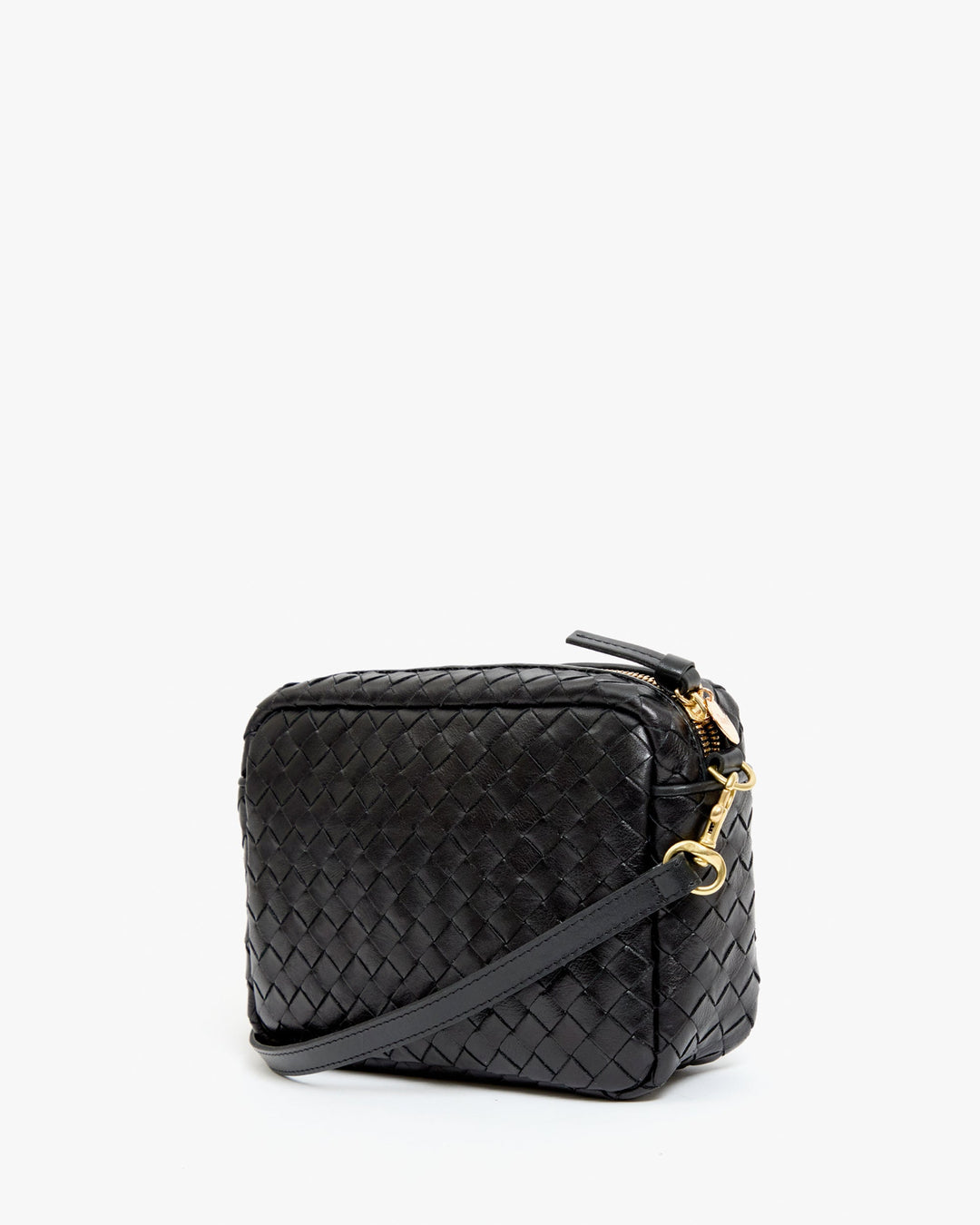 Clare V Midi Sac Woven Crossbody in Black available at Barbara Katz