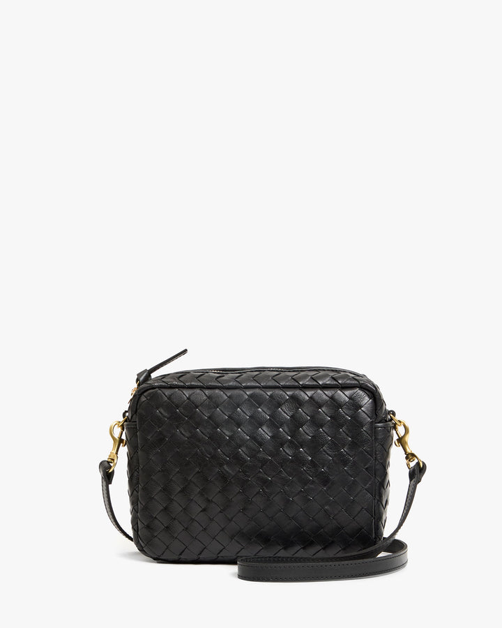 Clare V Midi Sac Woven Crossbody in Black available at Barbara Katz