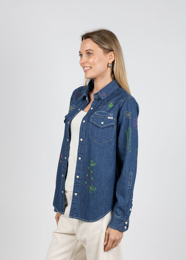 Mother All My Exes Denim Shirt Jacket in Reservations Required available at Barbara Katz