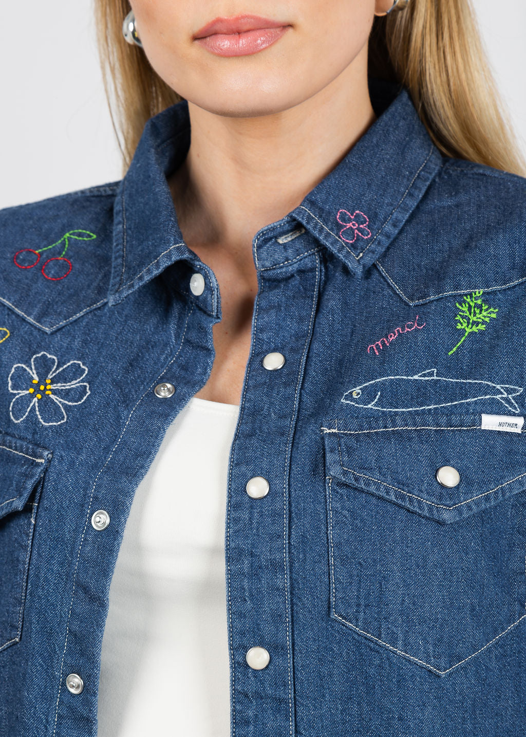 Mother All My Exes Denim Shirt Jacket in Reservations Required available at Barbara Katz