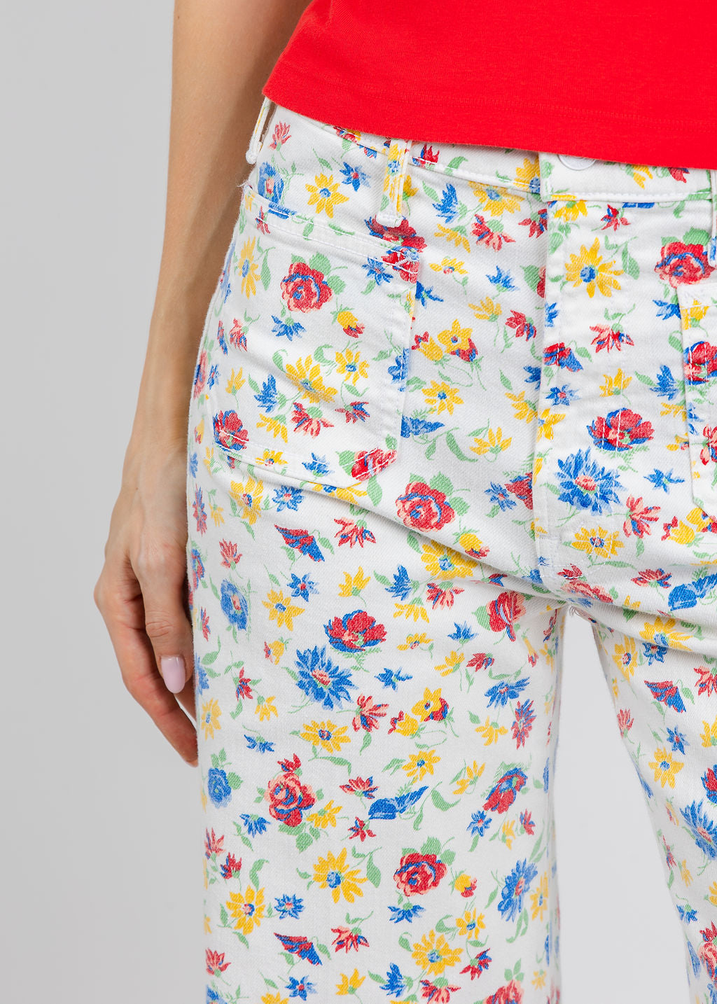 Mother Hustler Roller Patch Pocket Sneak Jeans in Rose Bowl available at Barbara Katz