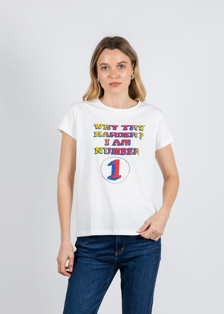 Mother The Boxy Goodie Goodie Tee in Why Try Harder print available at Barbara Katz