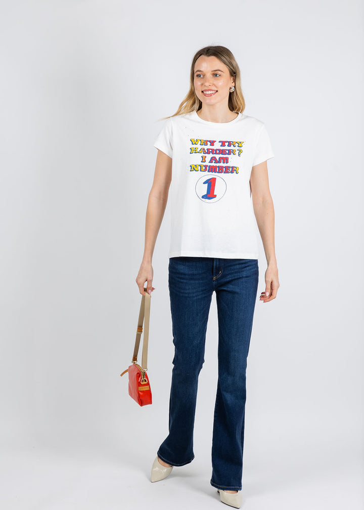 Mother The Boxy Goodie Goodie Tee in Why Try Harder print available at Barbara Katz