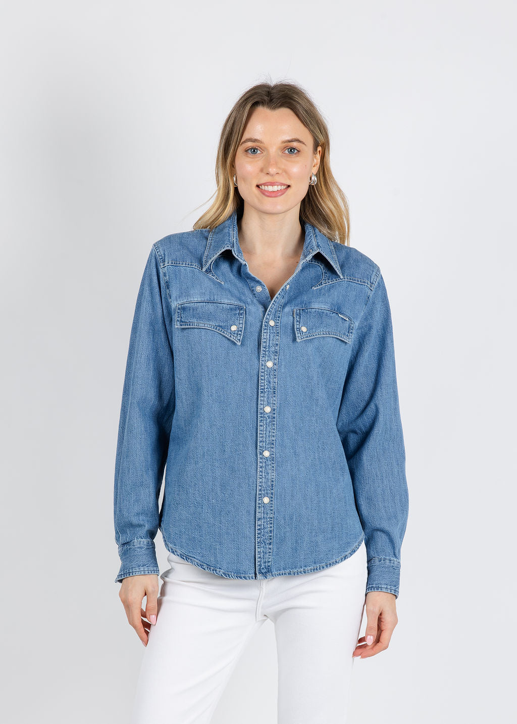 Mother The Gallop Exes Denim Shirt in Playing for Keeps available at Barbara Katz