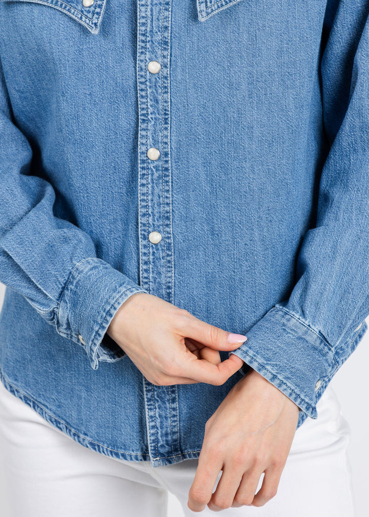 Mother The Gallop Exes Denim Shirt in Playing for Keeps available at Barbara Katz