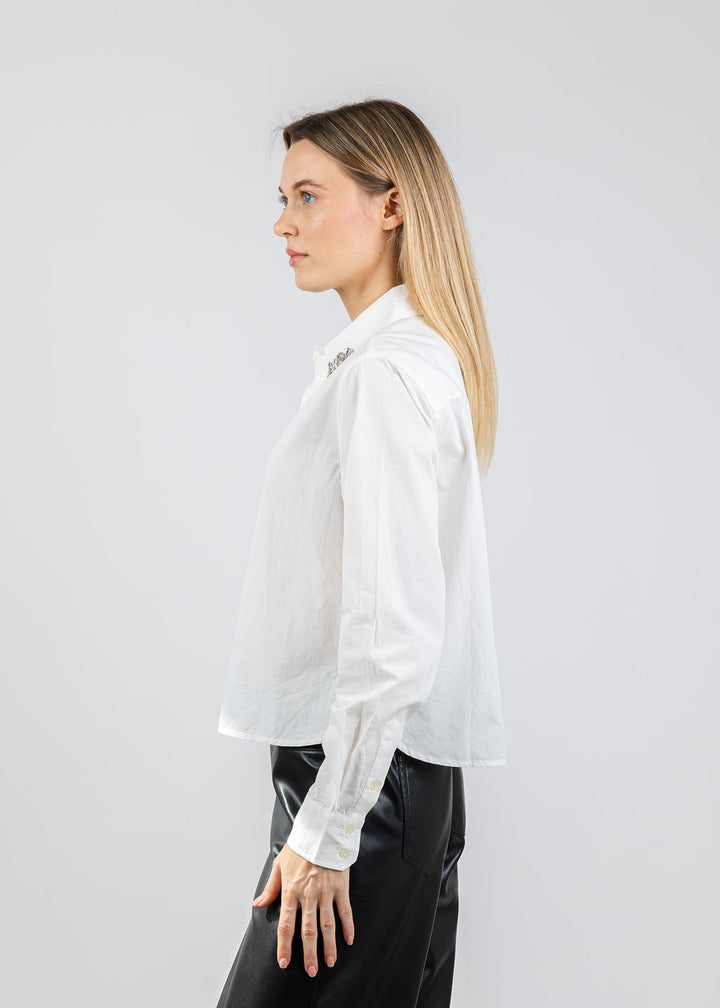 Mother The Honor Crystal Collar Shirt in White available at Barbara Katz