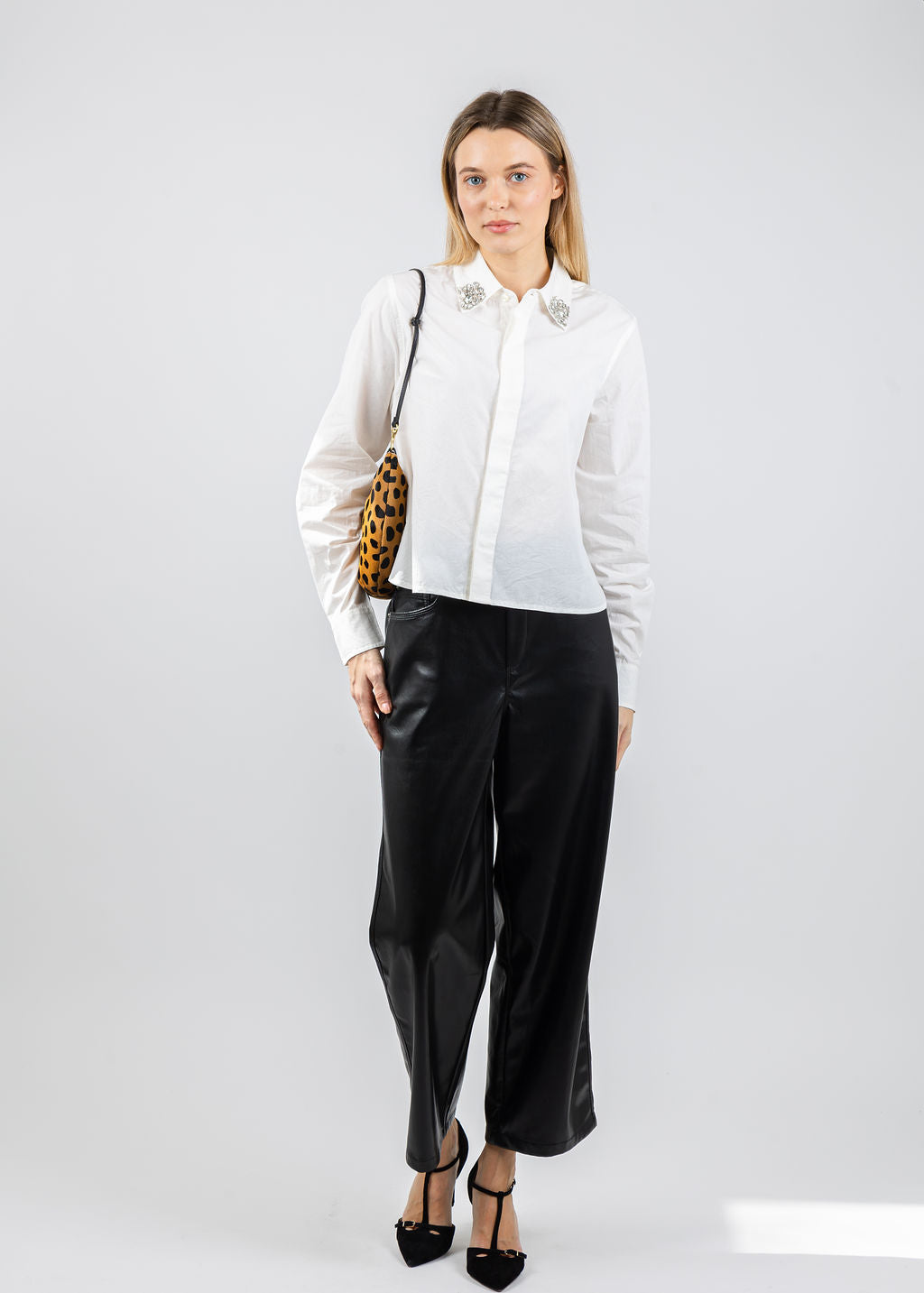 Mother The Honor Crystal Collar Shirt in White available at Barbara Katz