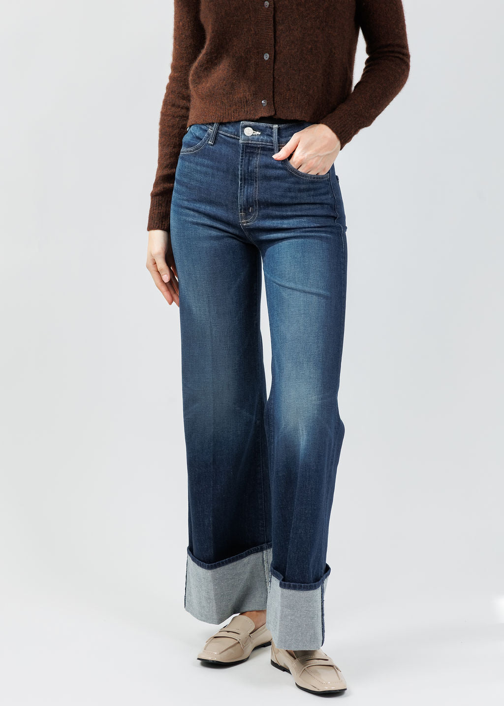 Mother The Lil Hustler Roller Sneak Cuff Jeans in Kicks And Riffs available at Barbara Katz