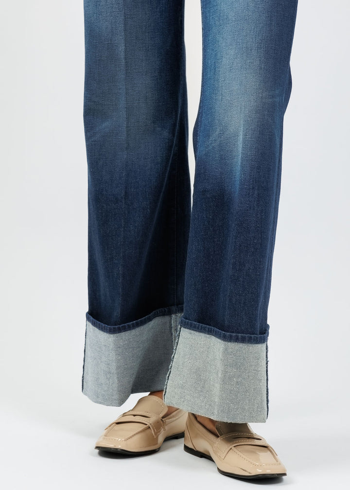 Mother The Lil Hustler Roller Sneak Cuff Jeans in Kicks And Riffs available at Barbara Katz