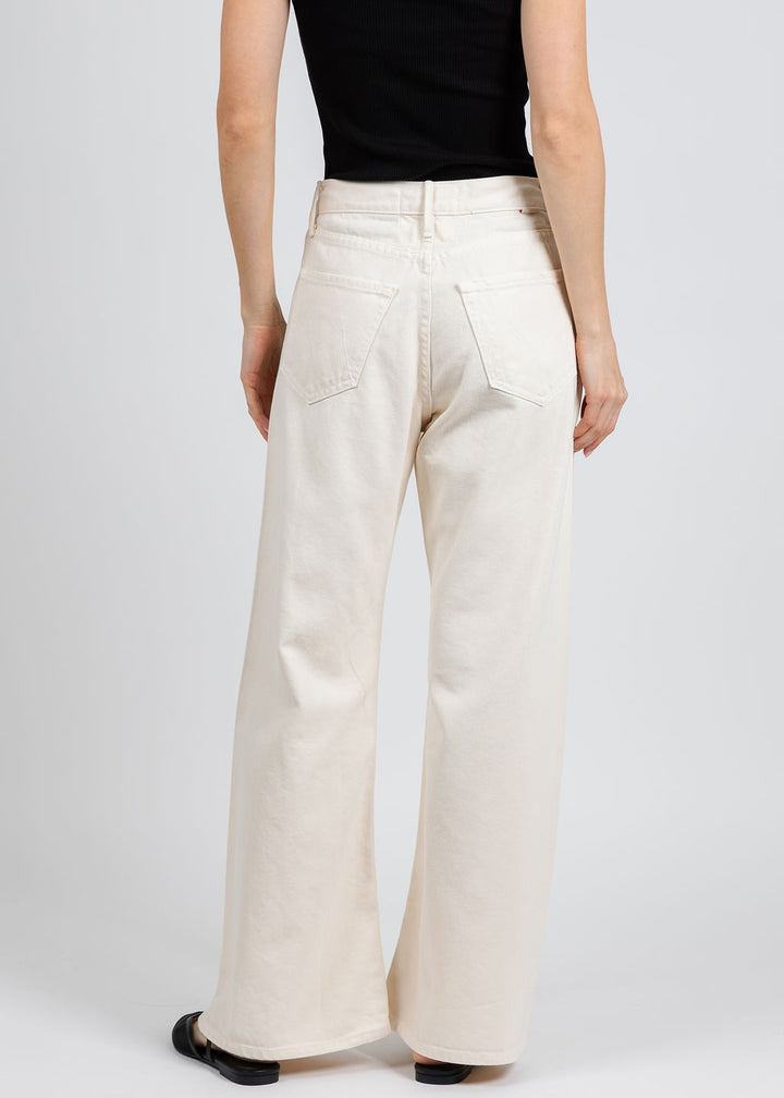 Mother The Lil Lemon Twist Sneak Jeans in Natural available at Barbara Katz