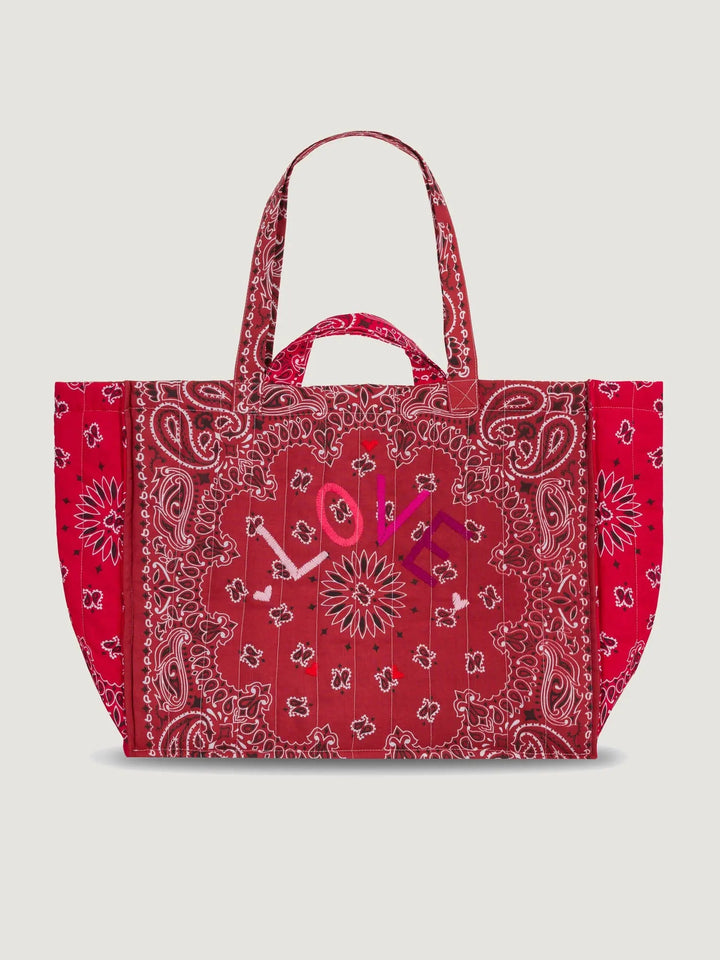 Call It By Your Name Love Maxi Quilted Cabas Tote Bag in Vintage Red/Real Red available at Barbara Katz