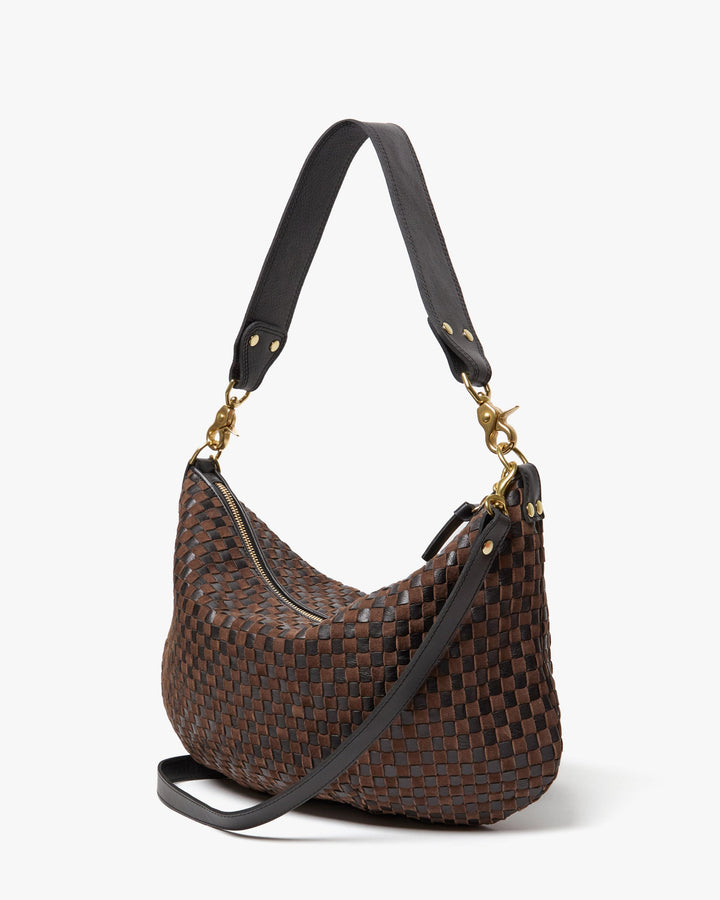 Clare V Moyen Messenger Bag in Black/Chocolate Woven Checker available at Barbara Katz