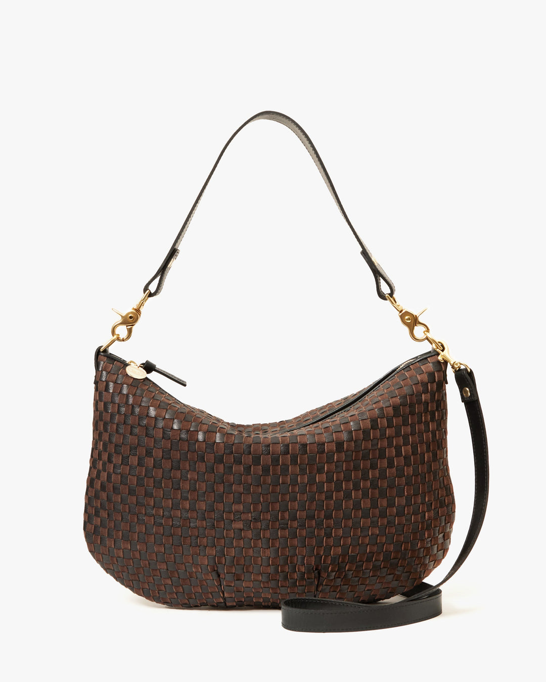 Clare V Moyen Messenger Bag in Black/Chocolate Woven Checker available at Barbara Katz