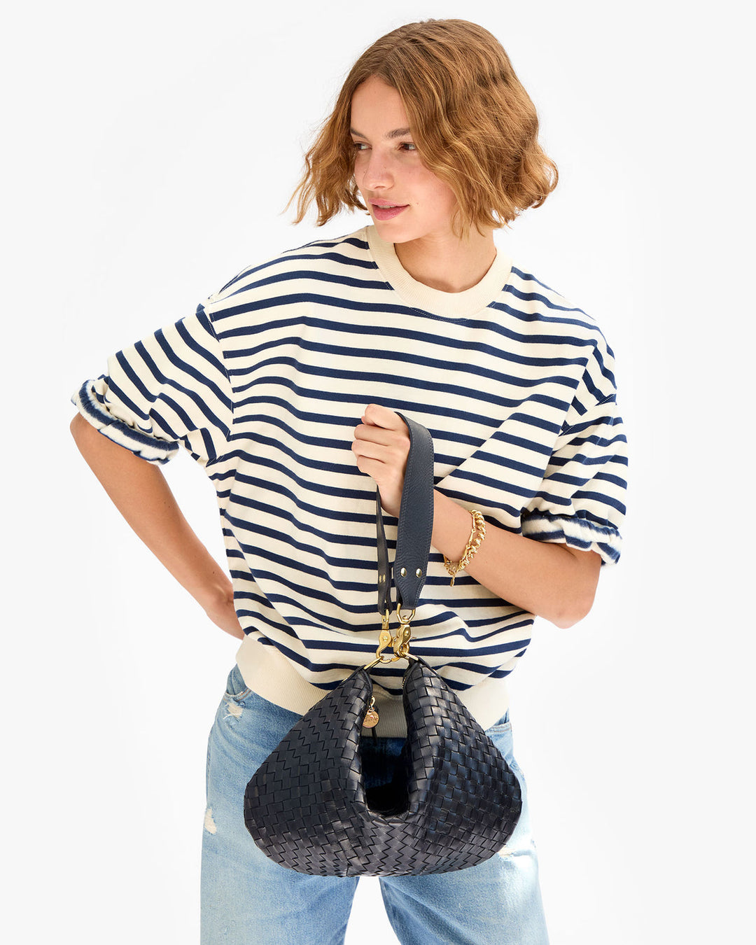 Clare V Moyen Messenger Bag in Twilight Diagonal Woven available at Barbara Katz