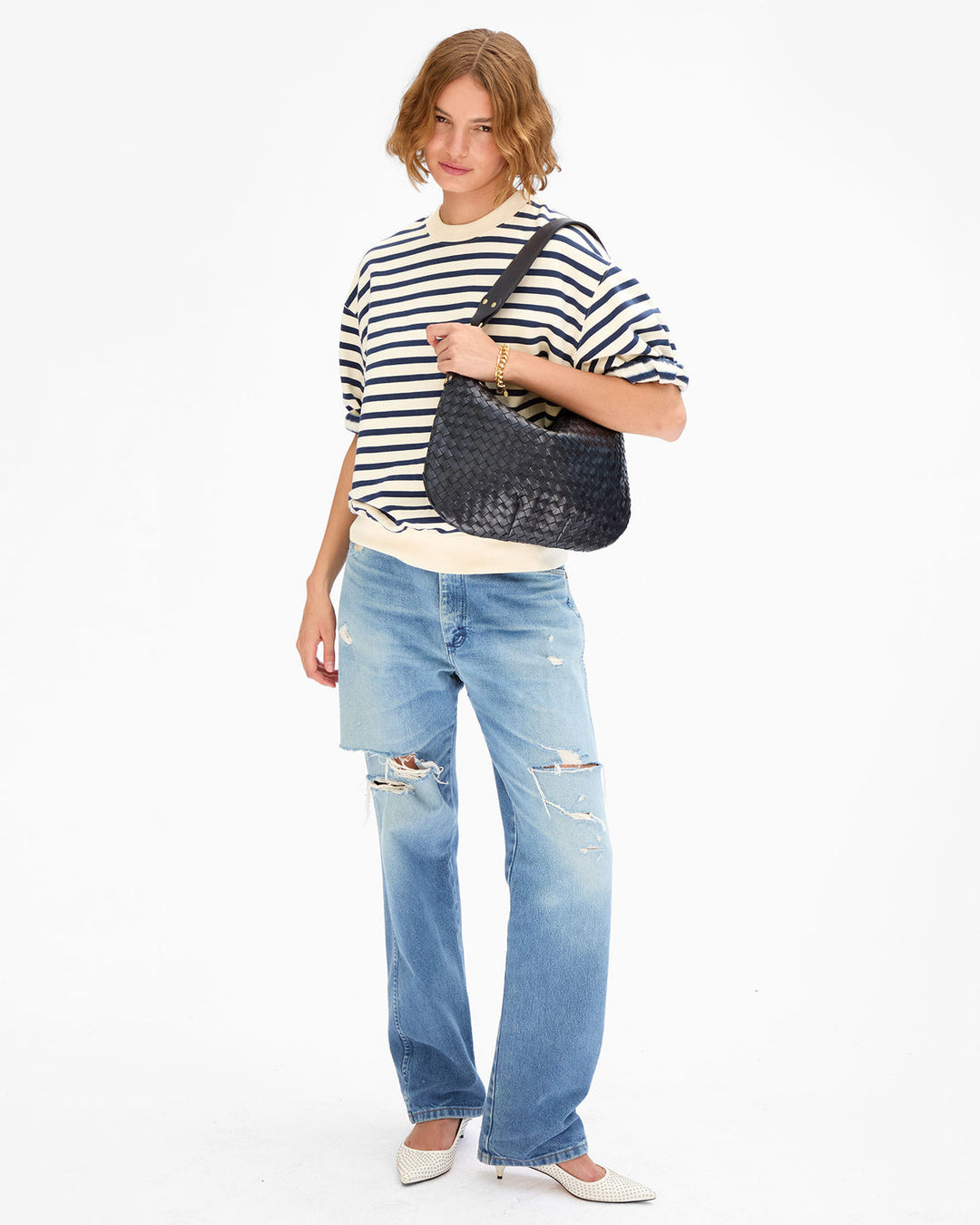 Clare V Moyen Messenger Bag in Twilight Diagonal Woven available at Barbara Katz