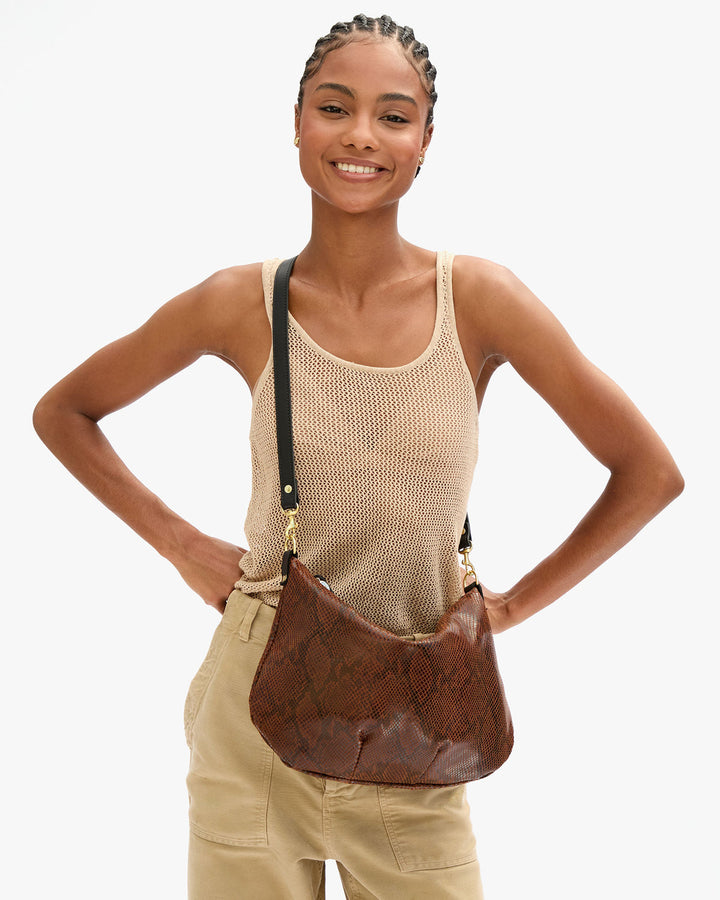 Clare V Moyen Messenger Bag in Auburn Pierre Python available at Barbara Katz