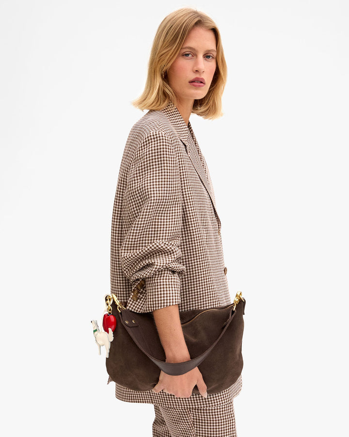 Clare V Moyen Messenger Bag in Chocolate Suede available at Barbara Katz