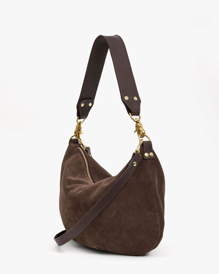 Clare V Moyen Messenger Bag in Chocolate Suede available at Barbara Katz