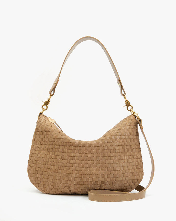 Clare V Moyen Messenger Bag in Clay Nappa Leather & Suede Woven Checker available at Barbara Katz