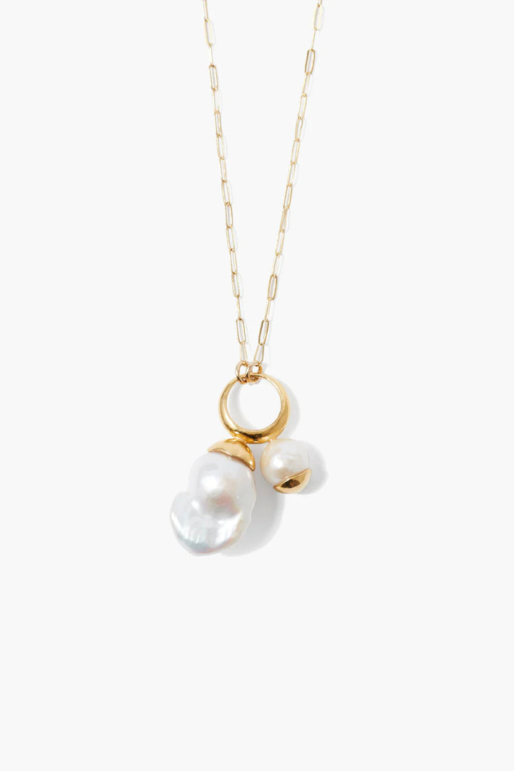 Chan Luu Mona White Pearl Drop Gold Necklace available at Barbara Katz