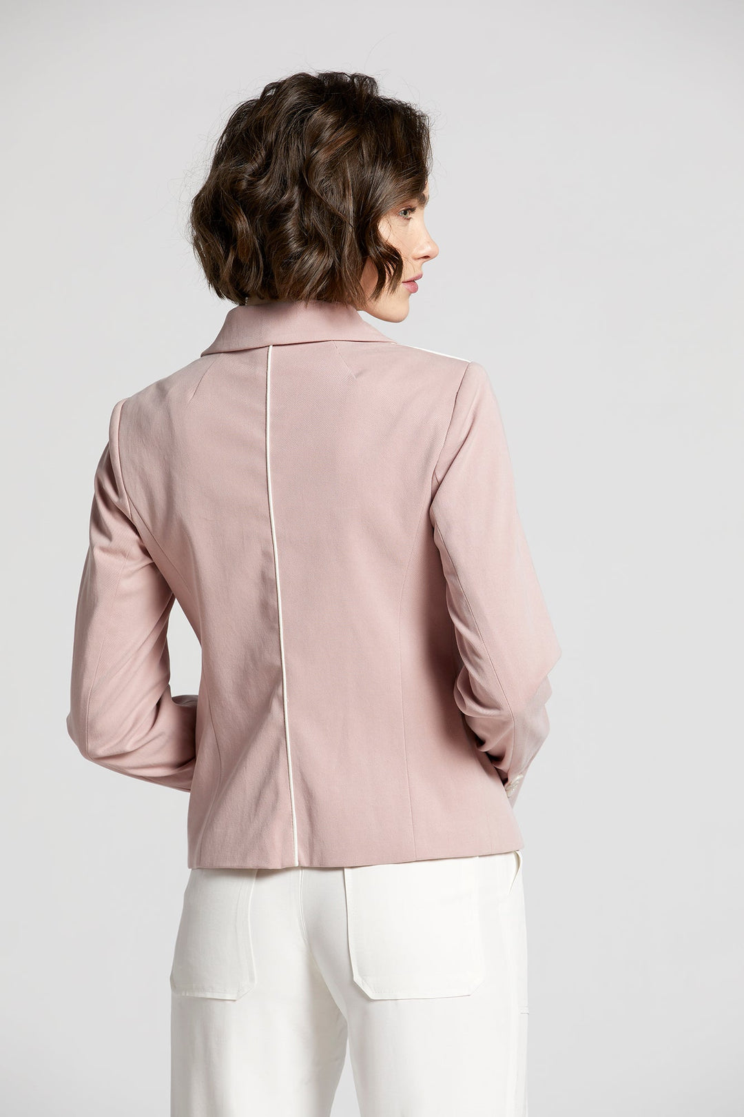 Noa Single Breasted Stretch Blazer With Piping - Blush/White
