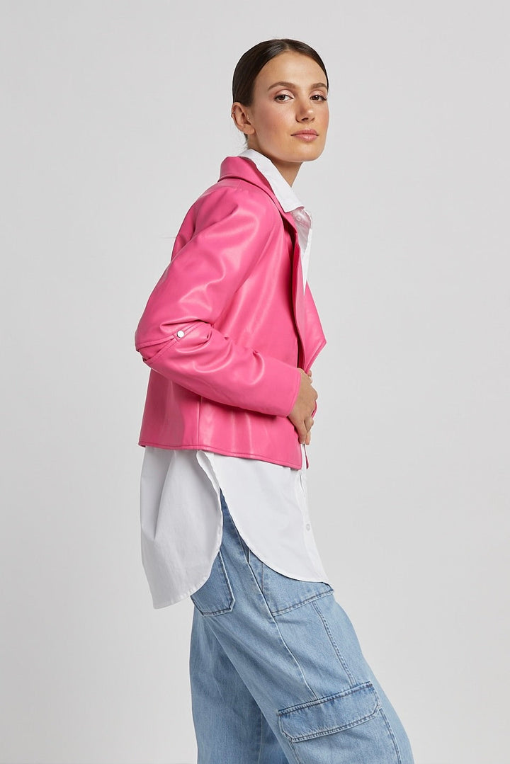 Adroit Atelier Ninon Short Vegan Leather Jacket - Fuchsia