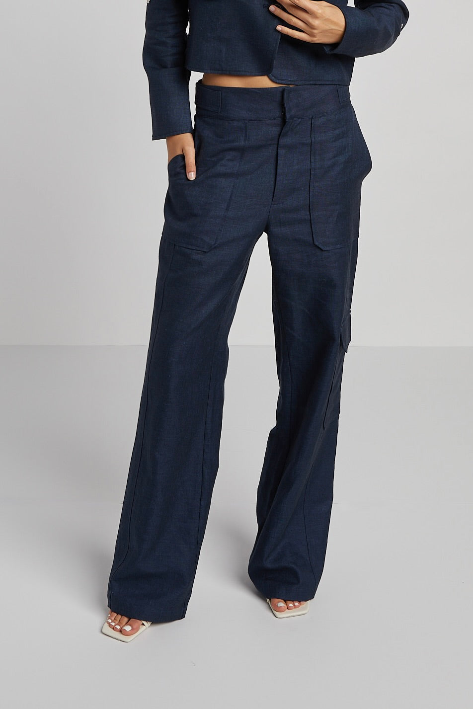 Adroit Atelier Nolan Slightly Wide Leg Cargo Pants in Navy available at Barbara Katz