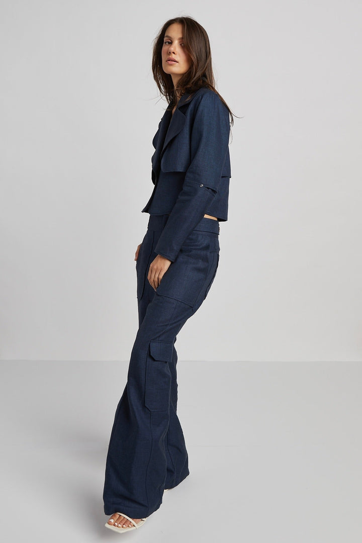 Adroit Atelier Nolan Slightly Wide Leg Cargo Pants in Navy available at Barbara Katz