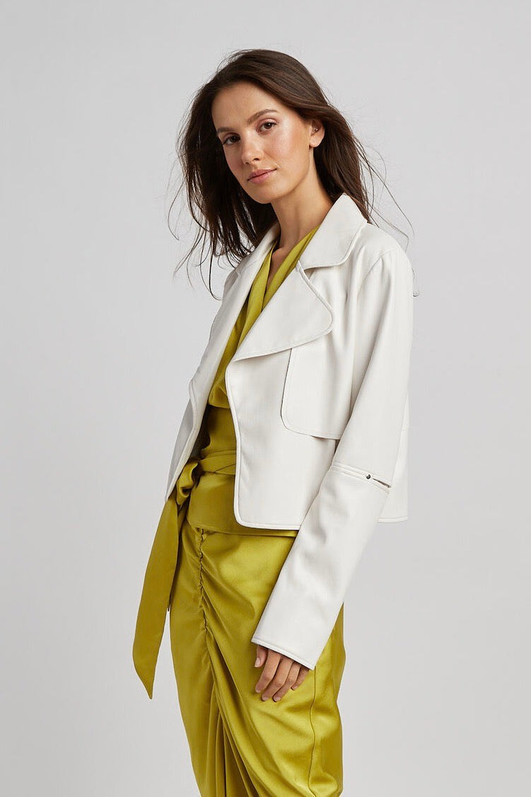 Adroit Atelier Ninon Short Vegan Leather Jacket - White