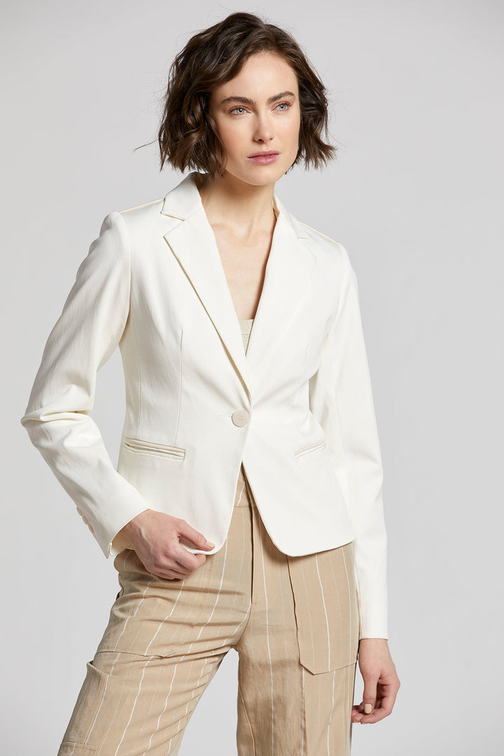 Noa Single Breasted Stretch Blazer With Piping - White/Beige