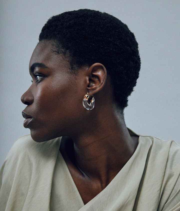 Lizzie Fortunato Mini Organic Hoops in Gold & Clear available at Barbara Katz