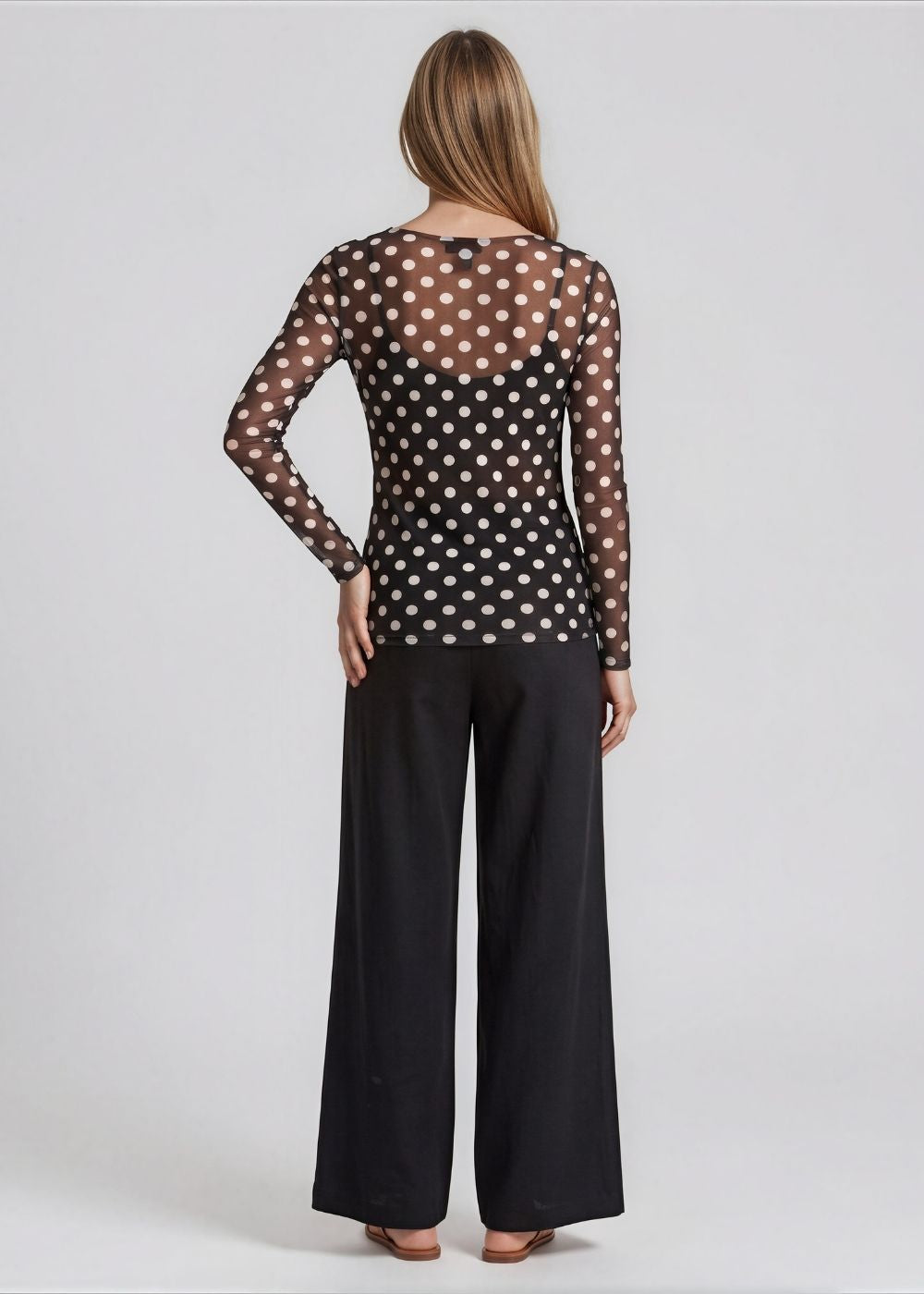 AMB Polka Dot on Black NudiTee Sheer Top available at Barbara Katz