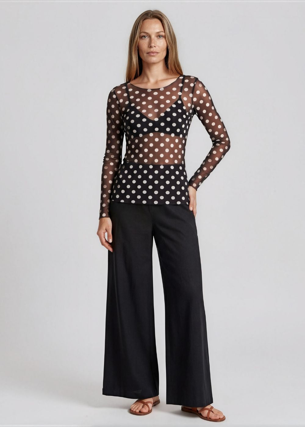 AMB Polka Dot on Black NudiTee Sheer Top available at Barbara Katz