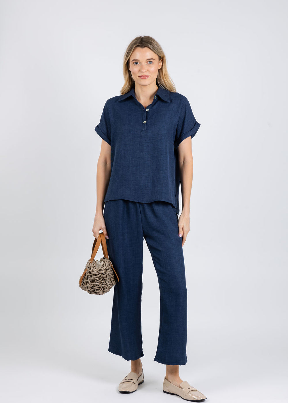 Nally & Millie Ariel Polo & Pants in Blue Night available at Barbara Katz