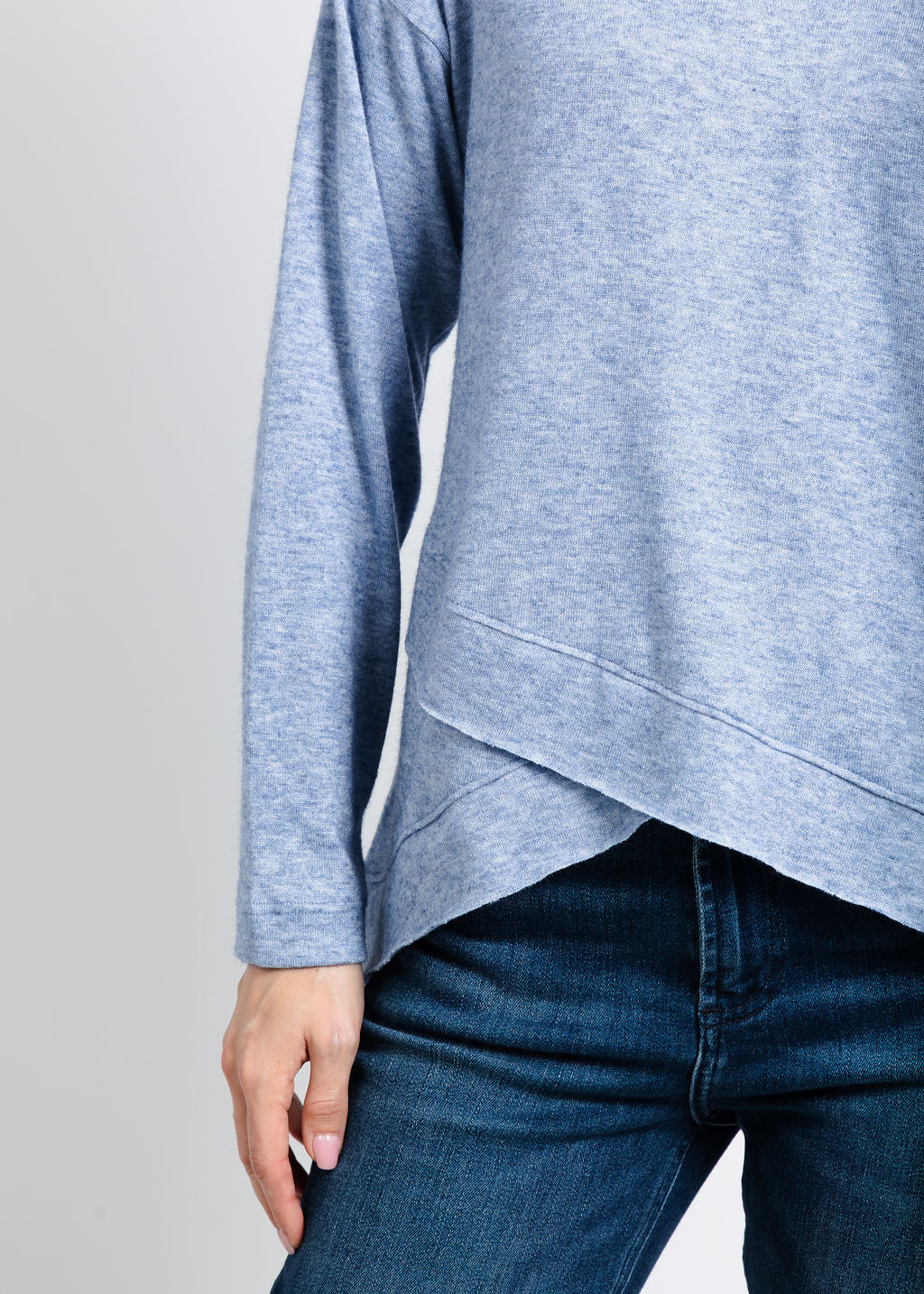 Nally & Millie Claudia Cashmere Like Hoodie in Denim available at Barbara Katz