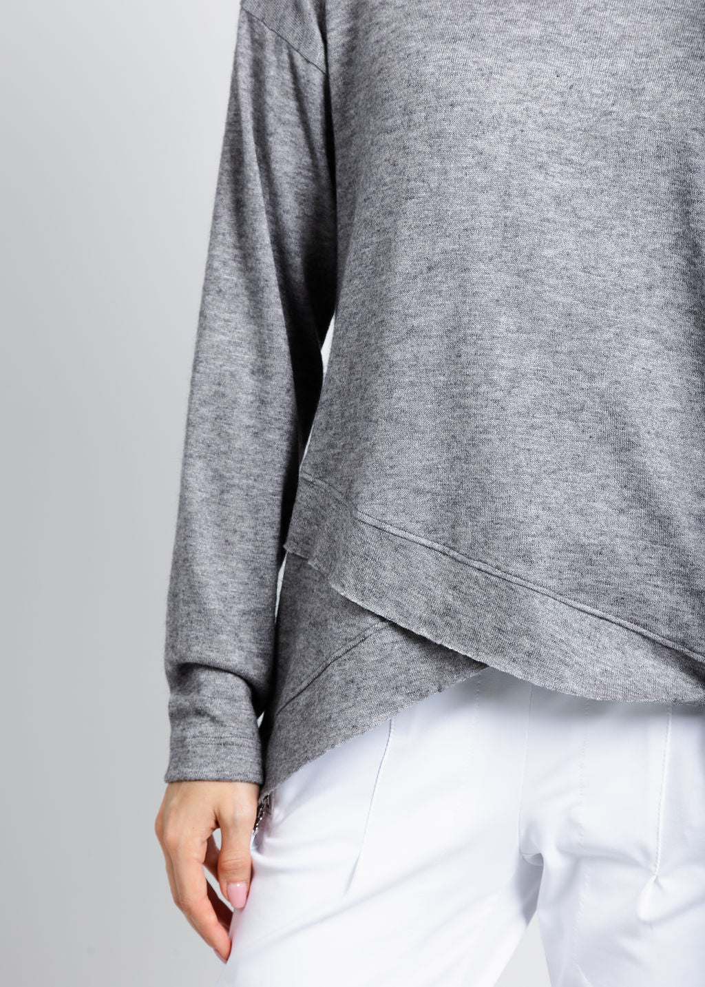 Nally & Millie Claudia Cashmere Like Hoodie in Heather Grey available at Barbara Katz