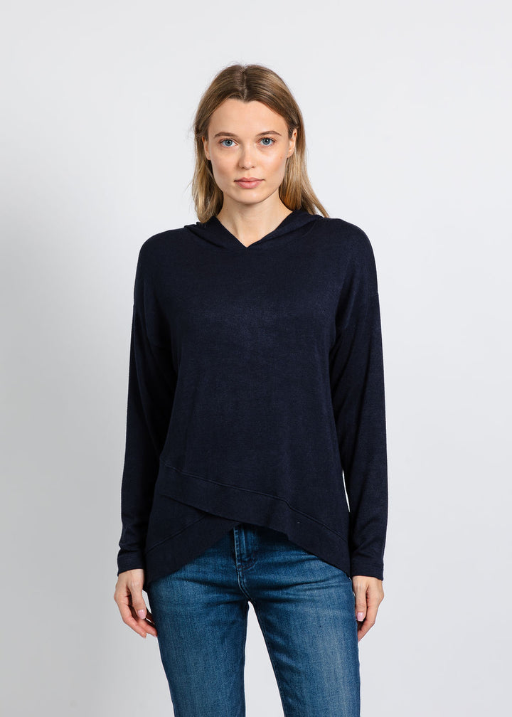 Nally & Millie Claudia Cashmere Like Hoodie in Midnight available at Barbara Katz