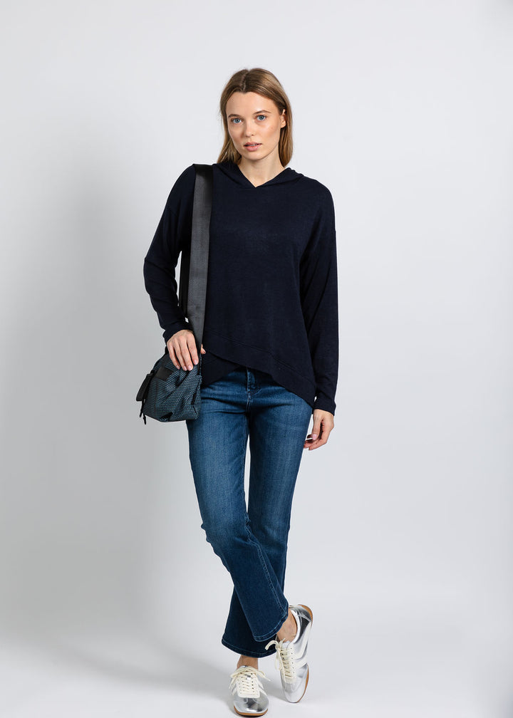 Nally & Millie Claudia Cashmere Like Hoodie in Midnight available at Barbara Katz