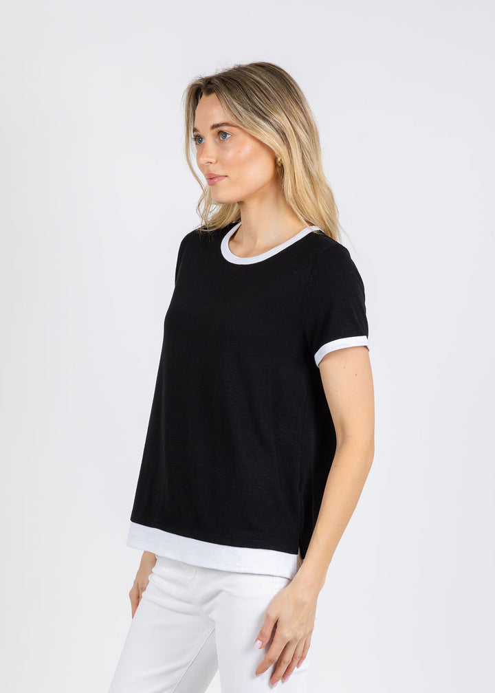 Nally & Millie Leah Layered Tee in Black available at Barbara Katz